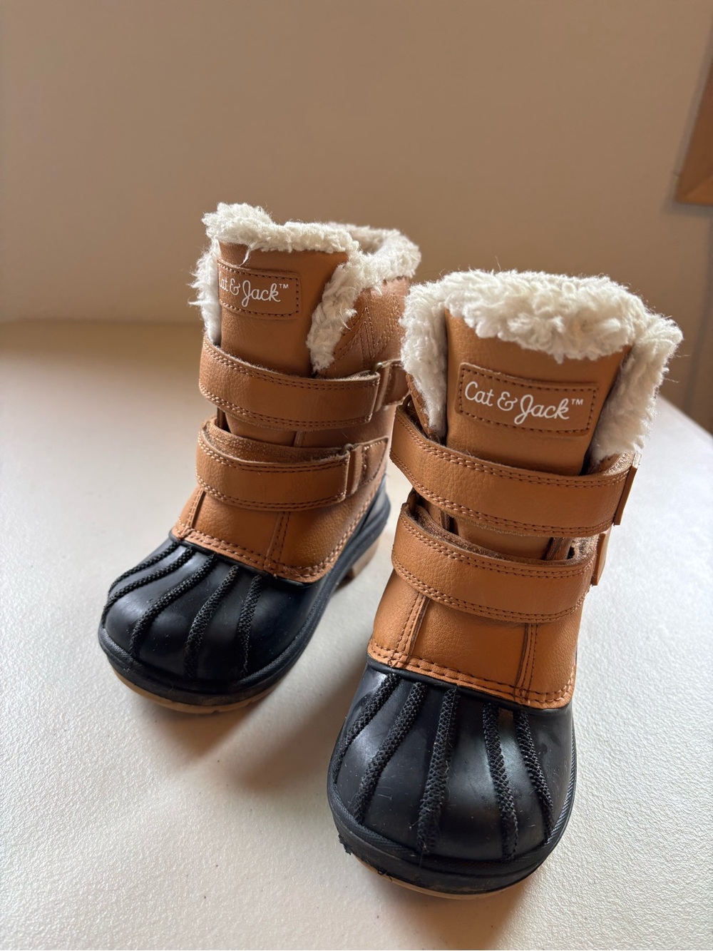 Cat & Jack Tan and Black Faux-Fur Strap Winter Boots